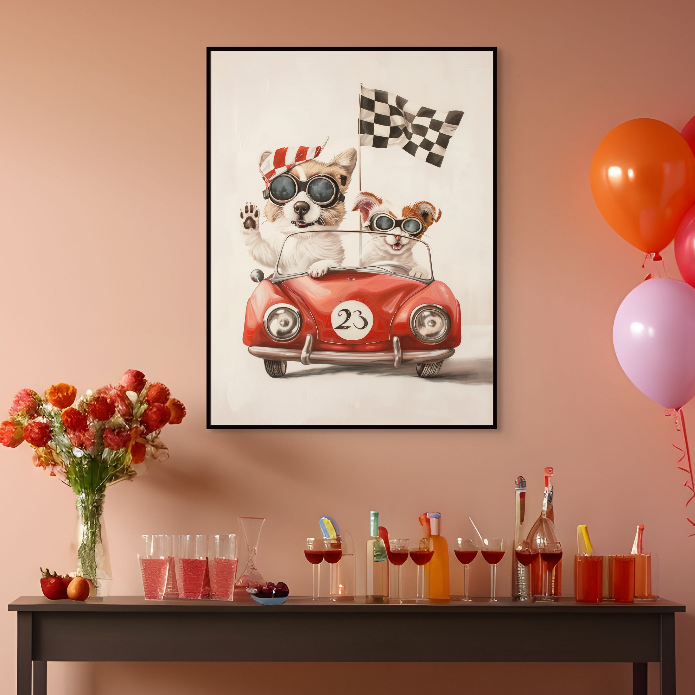 D0381-racing-buddies-hand-painted-wall-art-dining-room-image-room-f-black