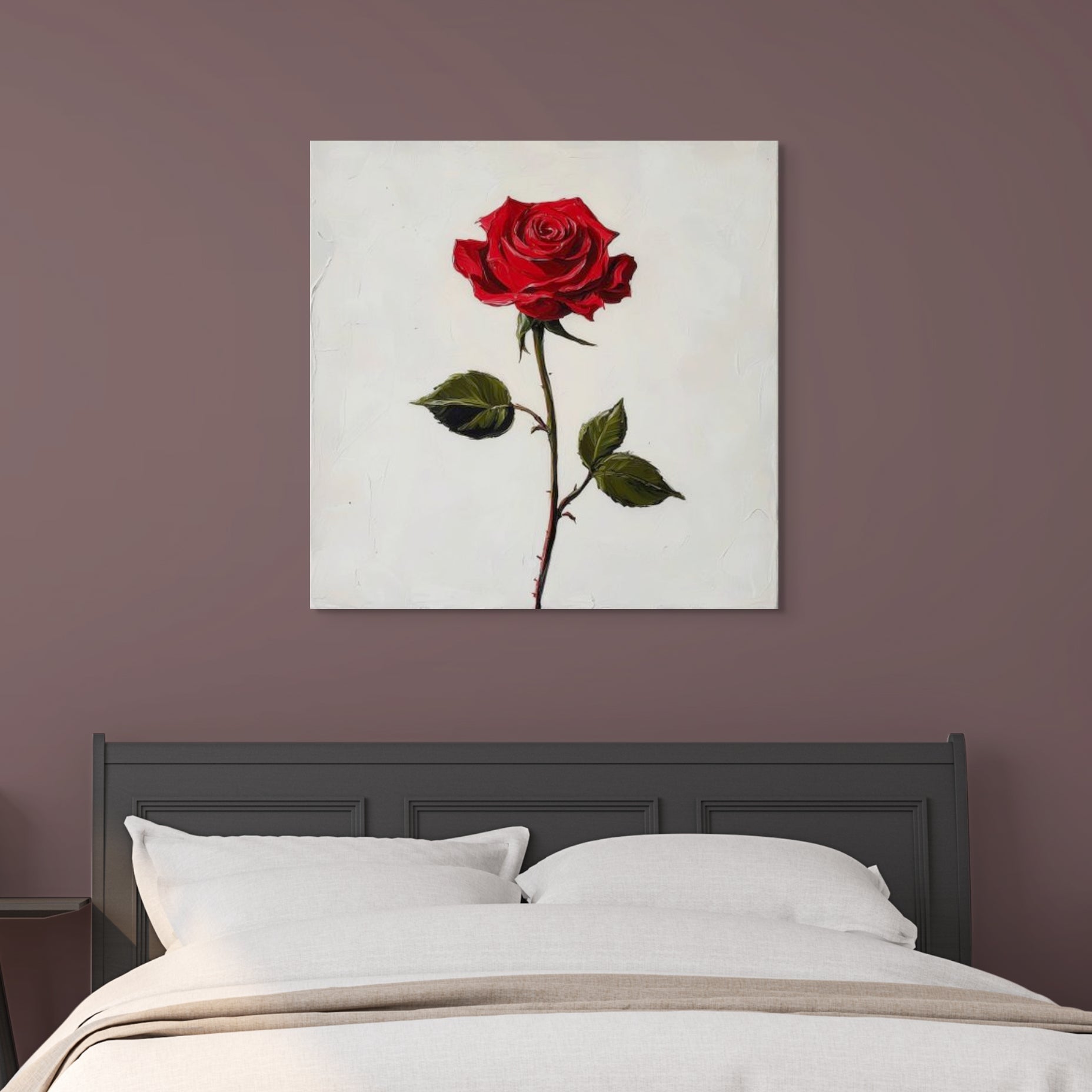 D0383-lone-rose-hand-painted-wall-art-bed-room-image-room-f-wrapped