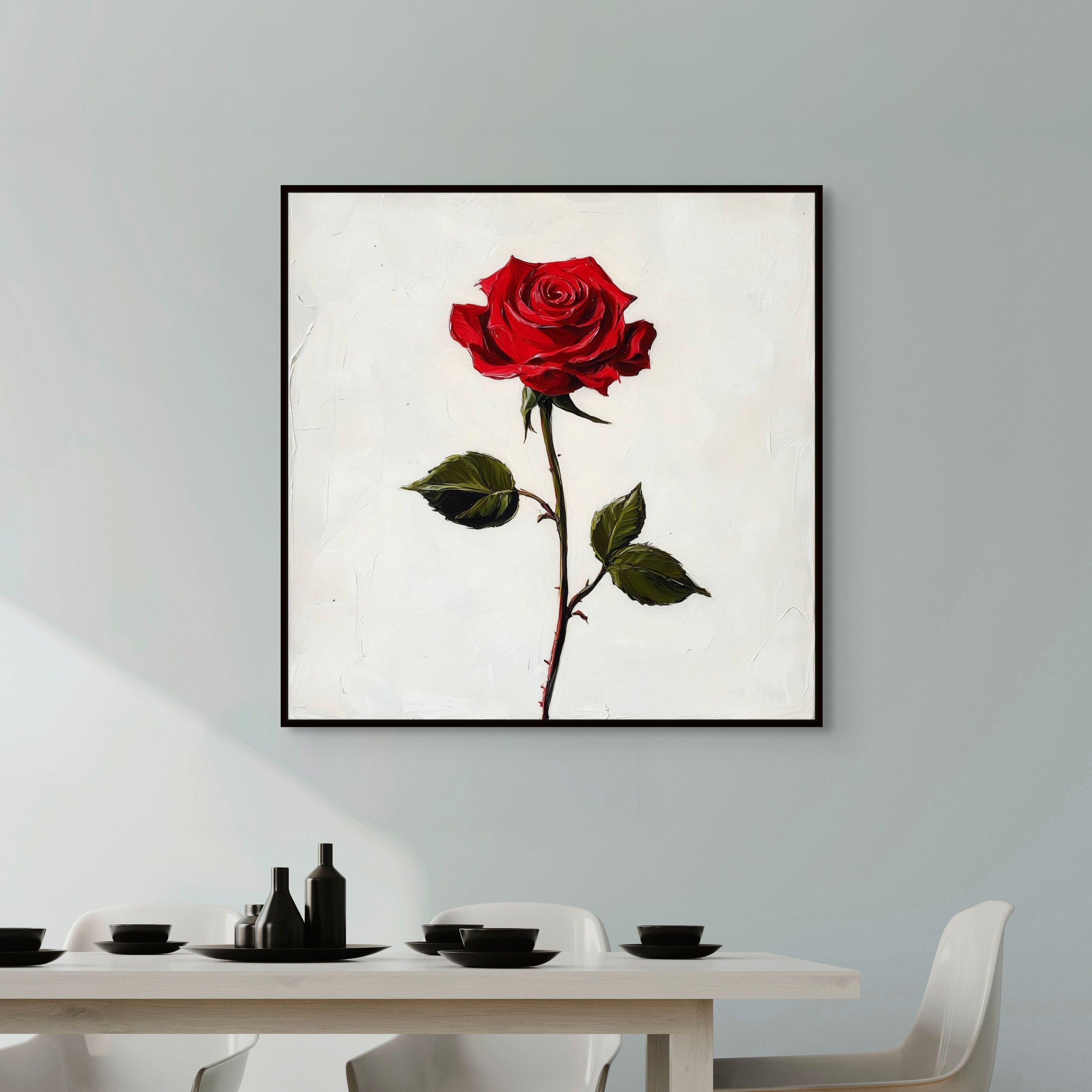 D0383-lone-rose-hand-painted-wall-art-dining-room-image-room-f-black