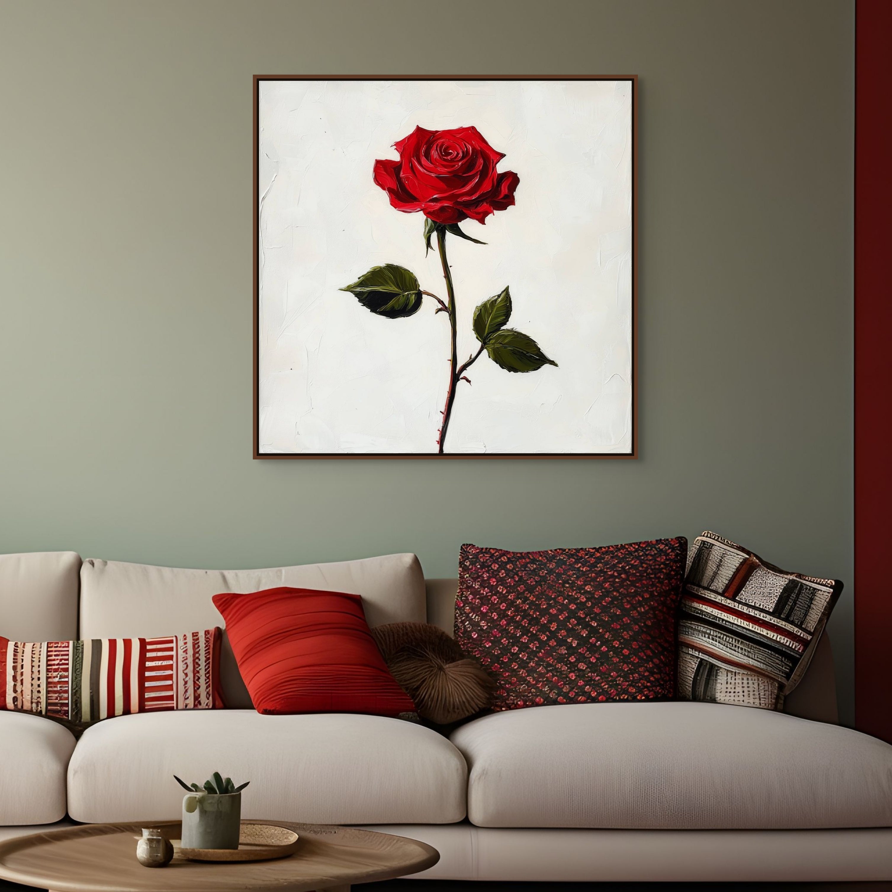 D0383-lone-rose-hand-painted-wall-art-living-room-image