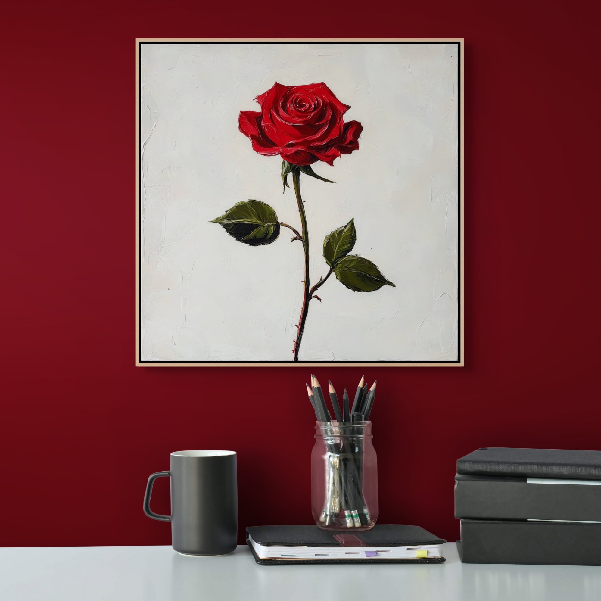 D0383-lone-rose-hand-painted-wall-art-office-room-image-room-f-natural