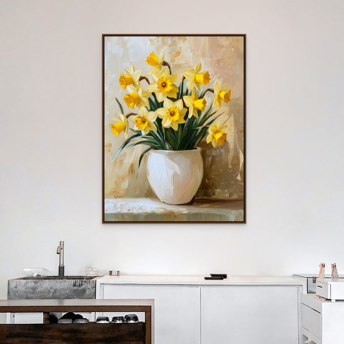 D0402-golden-morning-daffodils-hand-painted-wall-art-kitchen-room-image-room-f-walnut