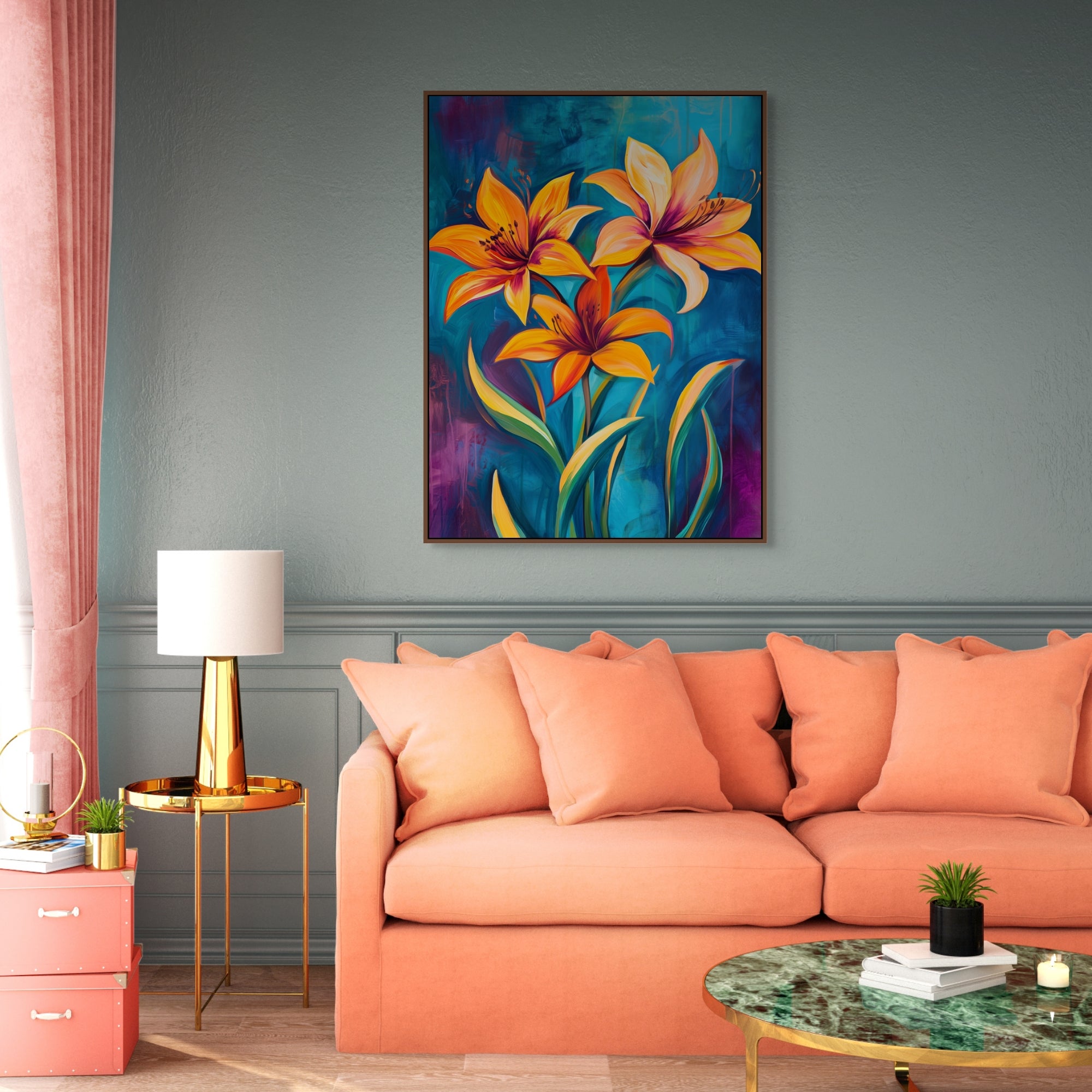 D0412-boldly-bloom-hand-painted-wall-art-living-room-image-room-f-walnut
