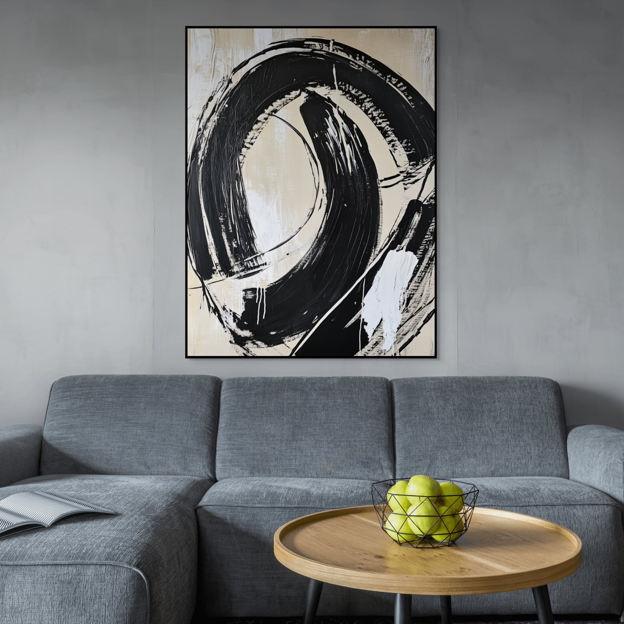 D0424-hand-painted-wall-art-living-room-image-room-f-black