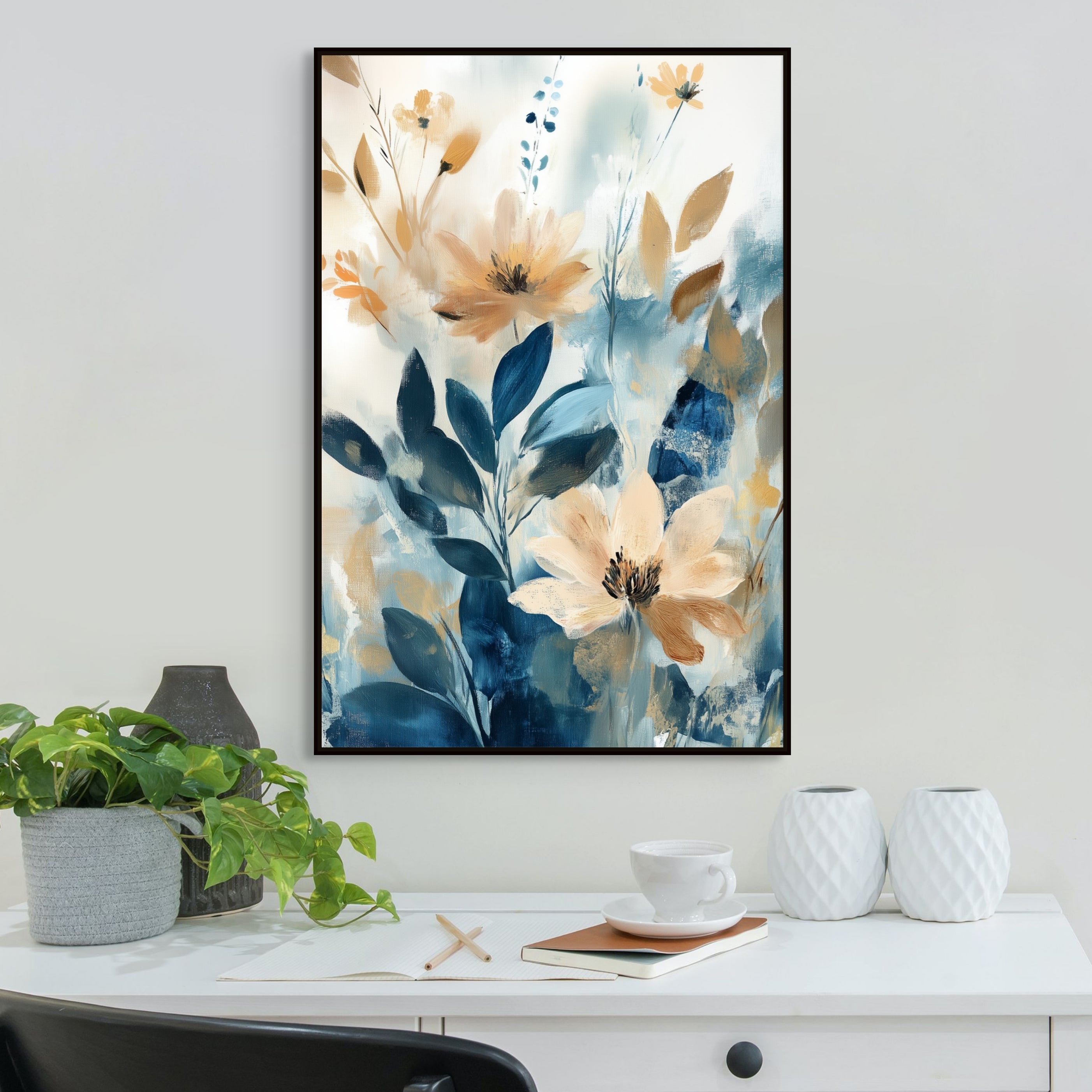 D0443-hand-painted-wall-art-office-room-image-room-f-black