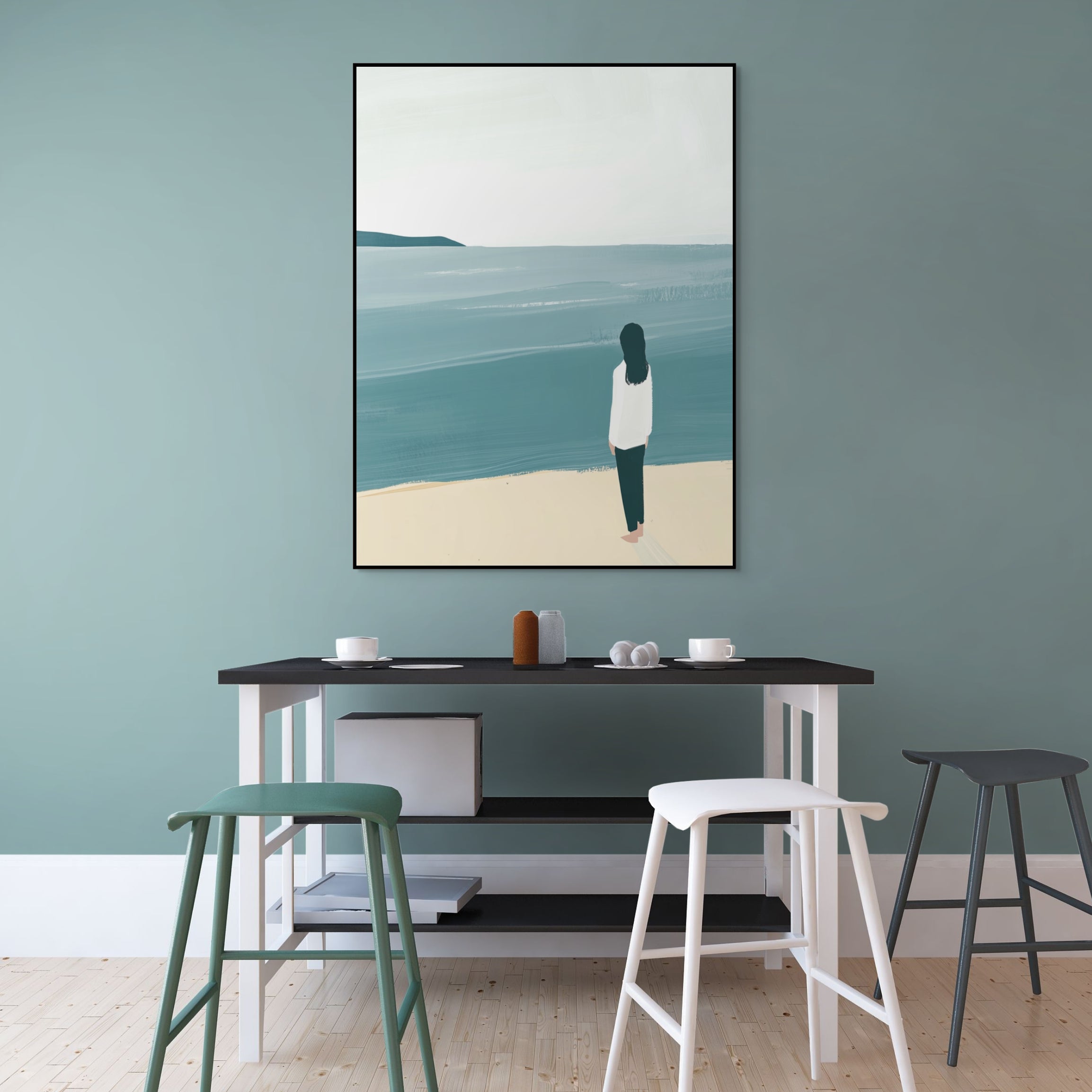 D0477-hand-painted-wall-art-office-room-image-room-f-black