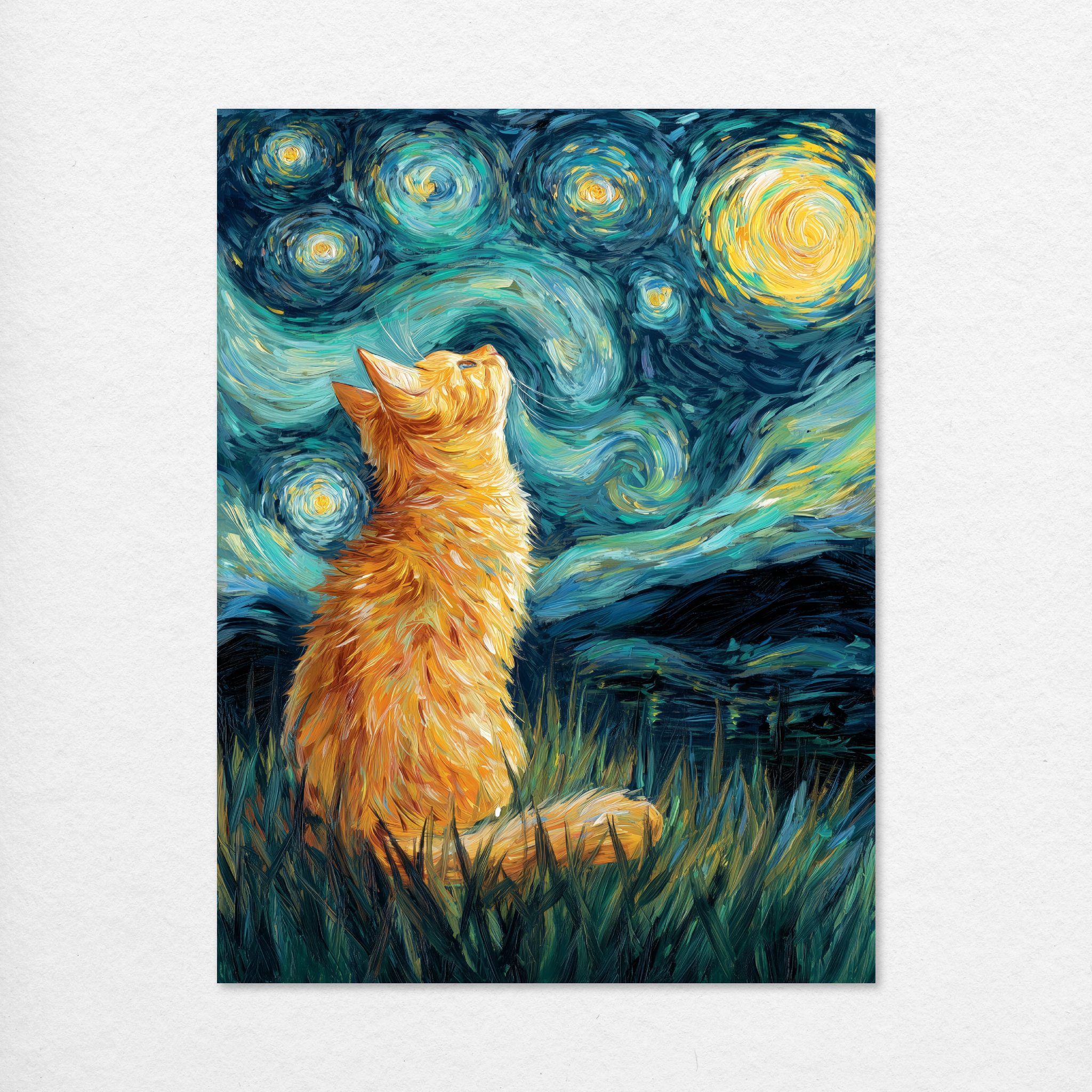 Cat Beneath a Starry Night
