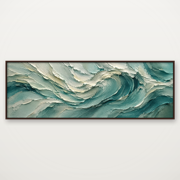 D2032-hand-painted-textured-wall-art-3x1-panoramic-frame-walnut