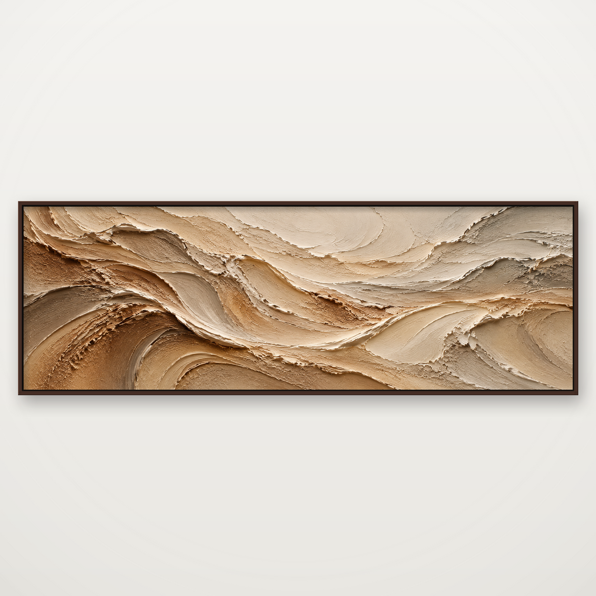 D2035-hand-painted-textured-wall-art-3x1-panoramic-frame-walnut