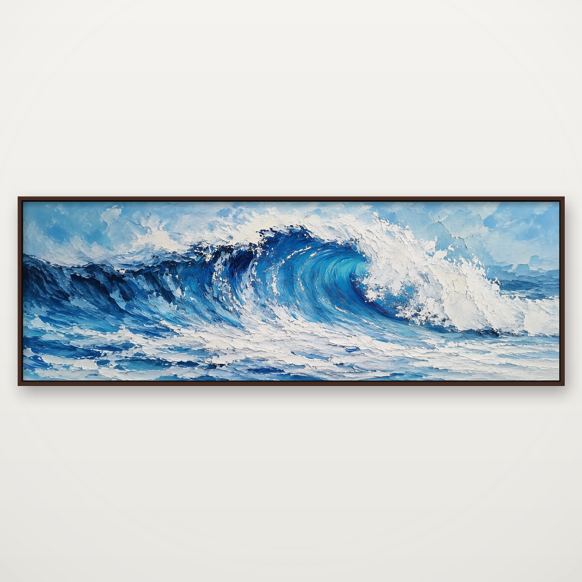 D2038-hand-painted-textured-wall-art-3x1-panoramic-frame-walnut