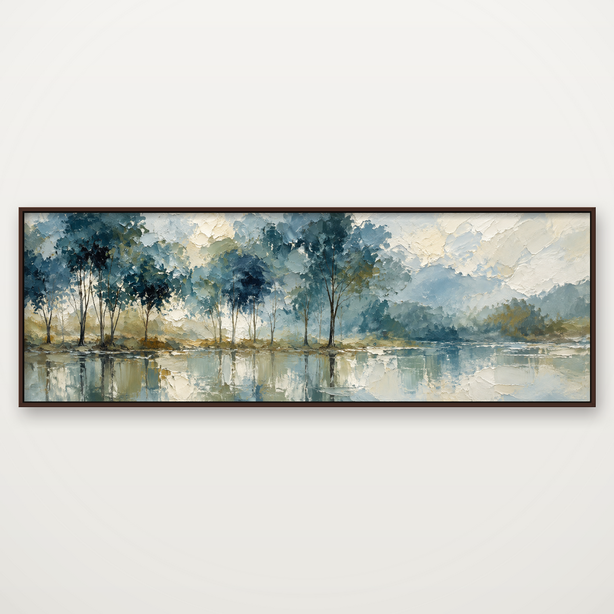 D2046-hand-painted-textured-wall-art-3x1-panoramic-frame-walnut