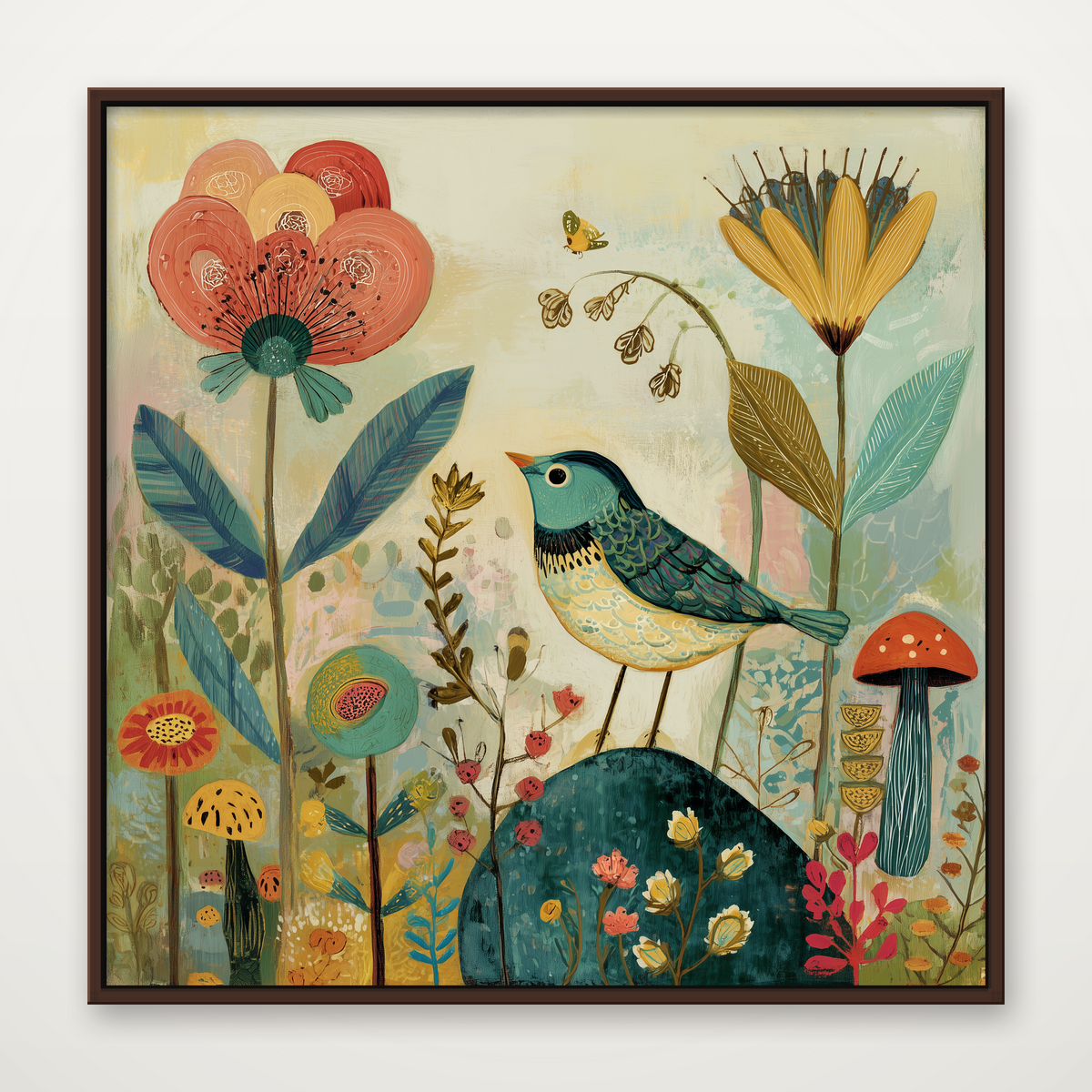 D2056-hand-painted-wall-art-1x1-square-frame-walnut